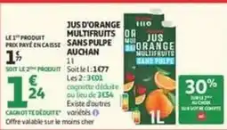 Auchan Orange - jus d'orange multifruits sans pulpe offre