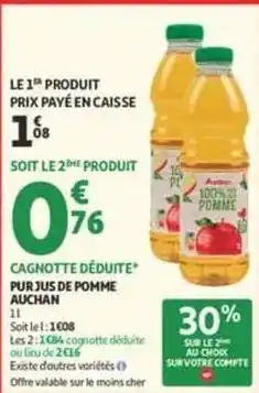 Auchan Auchan - cagnotte déduite pur jus de pomme offre