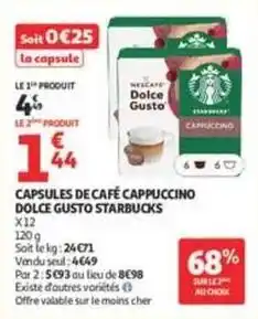Auchan Starbucks - capsules de café cappucino dolce gusto offre
