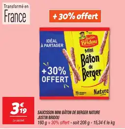 Netto JUSTIN BRIDOU SAUCISSON MINI BÂTON DE BERGER NATURE offre