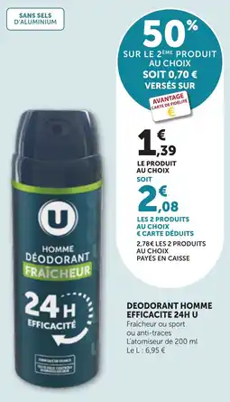 Maximarché U Déodorant Homme Fraîcheur offre