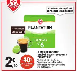 E.Leclerc PLANTATION 16 capsules de café torréfié moulu – lungo n°6 offre