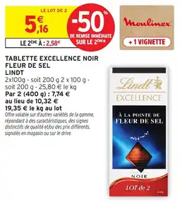 Intermarché Hyper Lindt TABLETTE EXCELLENCE NOIR FLEUR DE SEL offre