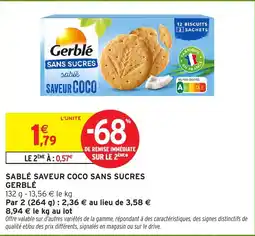 Intermarché Hyper Gerblé SABLÉ SAVOUR COCO SANS SUCRES offre