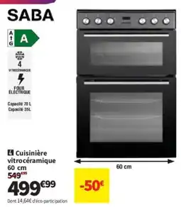 Conforama SABA Cuisinière vitrocéramique offre