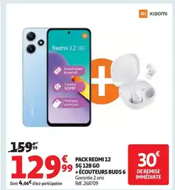 Auchan Xiaomi pack redmi 12 5g 128 go + écouteurs buds 6 offre