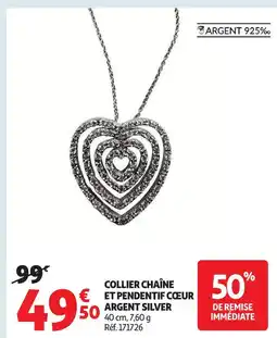 Auchan Collier chaîne et pendentif cœur argent silver offre