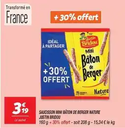 Netto Justin bridou - saucisson mini bâton de berger nature offre