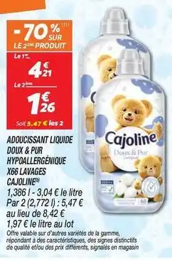 Netto Cajoline - adoucissant liquide doux & pur hypoallergénique x66 lavages offre