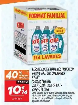 Netto X-tra - lessive liquide total déo fraicheur + gruvre tout en 1 38 lavages offre