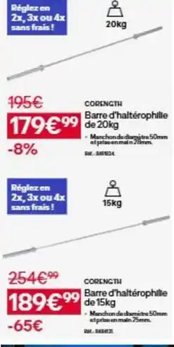 Decathlon Barre d'alhérophile de 20kg offre