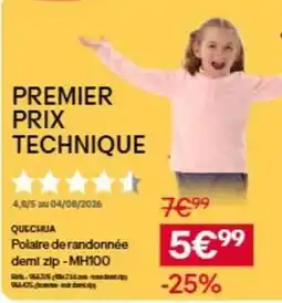 Decathlon Polaire - polar de randonnée demi zip-mh100 offre