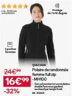 Decathlon Polaire - de randomée femme full zip offre