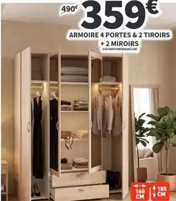 Conforama Armoire 4 portes & 2 tiroirs + 2 miroirs offre