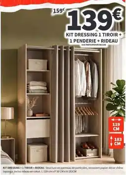 Conforama Chêne - kit dressing 1 tiroir + 1 penderie + rideau offre
