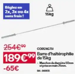 Decathlon CORENGTH Barre d'haltérophilie de 15kg offre