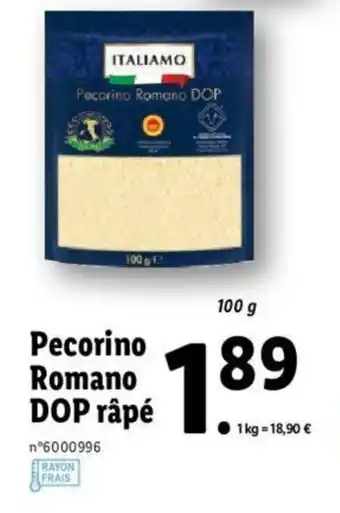 Lidl Pecorino romano DOP râpé offre