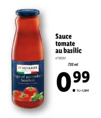 Lidl Sauce tomate au basilic offre