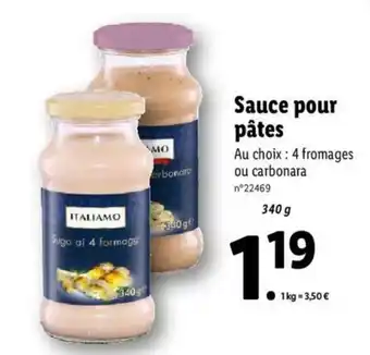 Lidl Sauce pour pâtes offre
