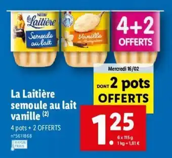 Lidl La laitière semoule au lait vanille offre