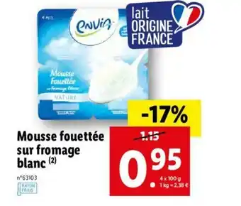 Lidl Mousse fouettée sur fromage blanc offre