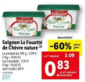 Lidl Soignon le fouetté de chèvre nature offre