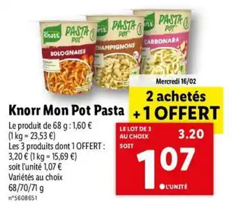 Lidl Knorr mon pot pasta offre
