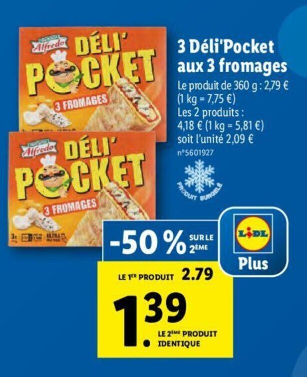 Promo 3 Déli'pocket aux 3 fromages chez Lidl