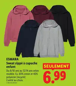 Lidl Esmara sweat zippé à capuche enfant offre