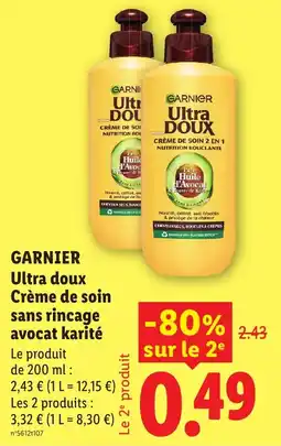 Lidl GARNIER Ultra doux Crème de soin sans rincage avocat karité offre