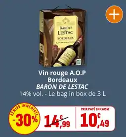 Coccinelle Supermarché BARON DE LESTAC Vin rouge A.O.P Bordeaux offre
