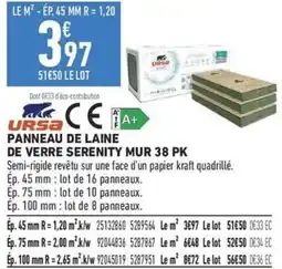 Brico Cash URSA PANNEAU DE LANE DE VERRE SERENITY MUR offre