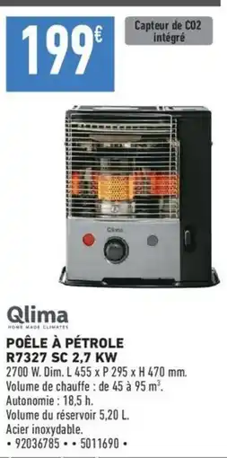 Brico Cash Qlima POÊLE À PÉTROLE R7327 SC 2,7 KW offre