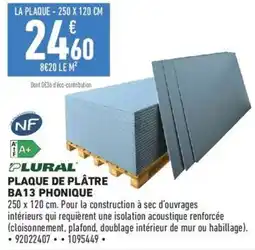 Brico Cash PLURAL PLAQUE DE PLÂTRE BA13 PHONIQUE offre