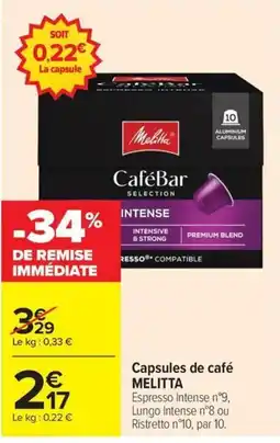 Carrefour Melitta Capsules de café offre