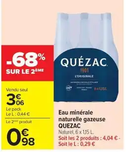 Carrefour QUEZAC Eau minérale naturelle gazeuse offre