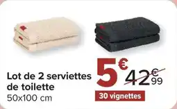 Carrefour Lot de 2 serviettes de toilette offre