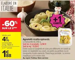 Carrefour Agnolotti ricotta épinards offre