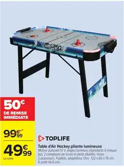 Carrefour TOPLIFE Table d'Air Hockey pliante lumineuse offre