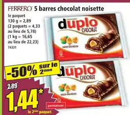 Norma 5 barres chocolat noisette offre