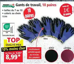 Norma Power garden gants de travail, 10 paires offre