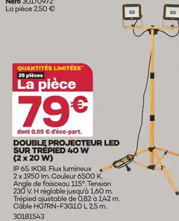 Gedimat Double projecteur led sur trépied 40 w (2 x 20 w) offre