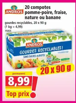 Norma Andros 20 compotes pomme-poire, fraise, nature ou banane offre