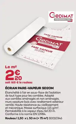 Gedimat Gedimat écran pare-vapeur sd20m offre