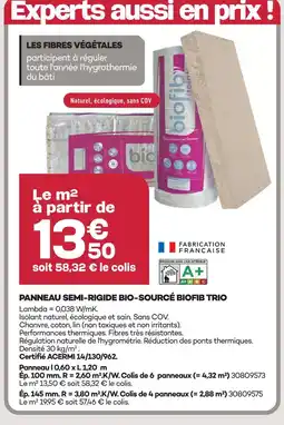 Gedimat Biofib panneau semi-rigide bio-sourcé trio offre
