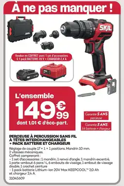 Gedimat Skil perceuse à percussion sans fil à têtes interchangeables + pack batterie et chargeur offre