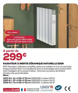 Gedimat Univ'r chauffage radiateur à inertie céramique naturelle eden offre