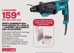 Gedimat Makita perfo-burineur sds-plus hr2670 3,0 j 800 w + 1 coffret de 5 forets sds-plus offert offre
