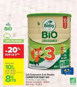 Carrefour Drive Carrefour - lait croissance 3 en poudre baby bio offre
