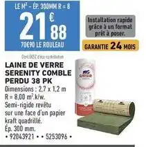 Brico Cash Kraft - laine de verre serenity comble perdu 38 pk offre